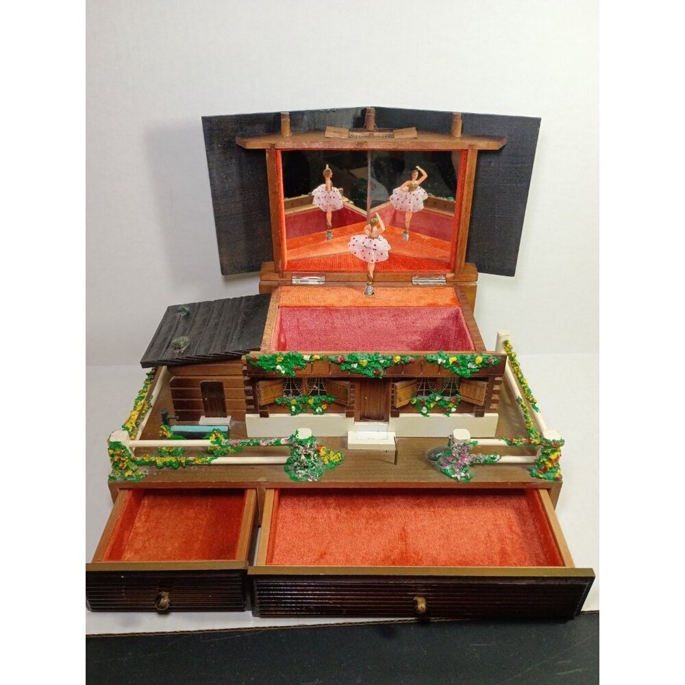 Vintage 60s Wind Up Black Forest Cottage Look Music Box Japan MCM - Picture 4 of 11